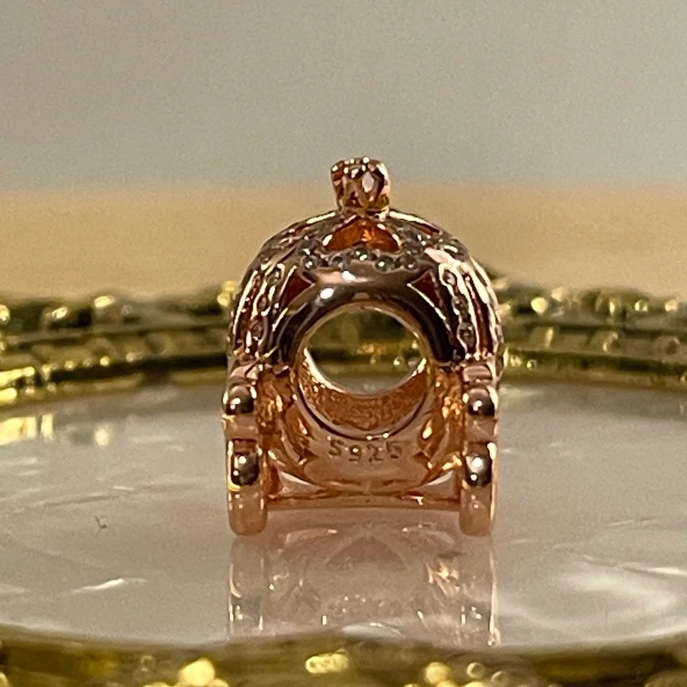 Bracelet Charm Fairytale Carriage with Rhinestones Rose Gold Color